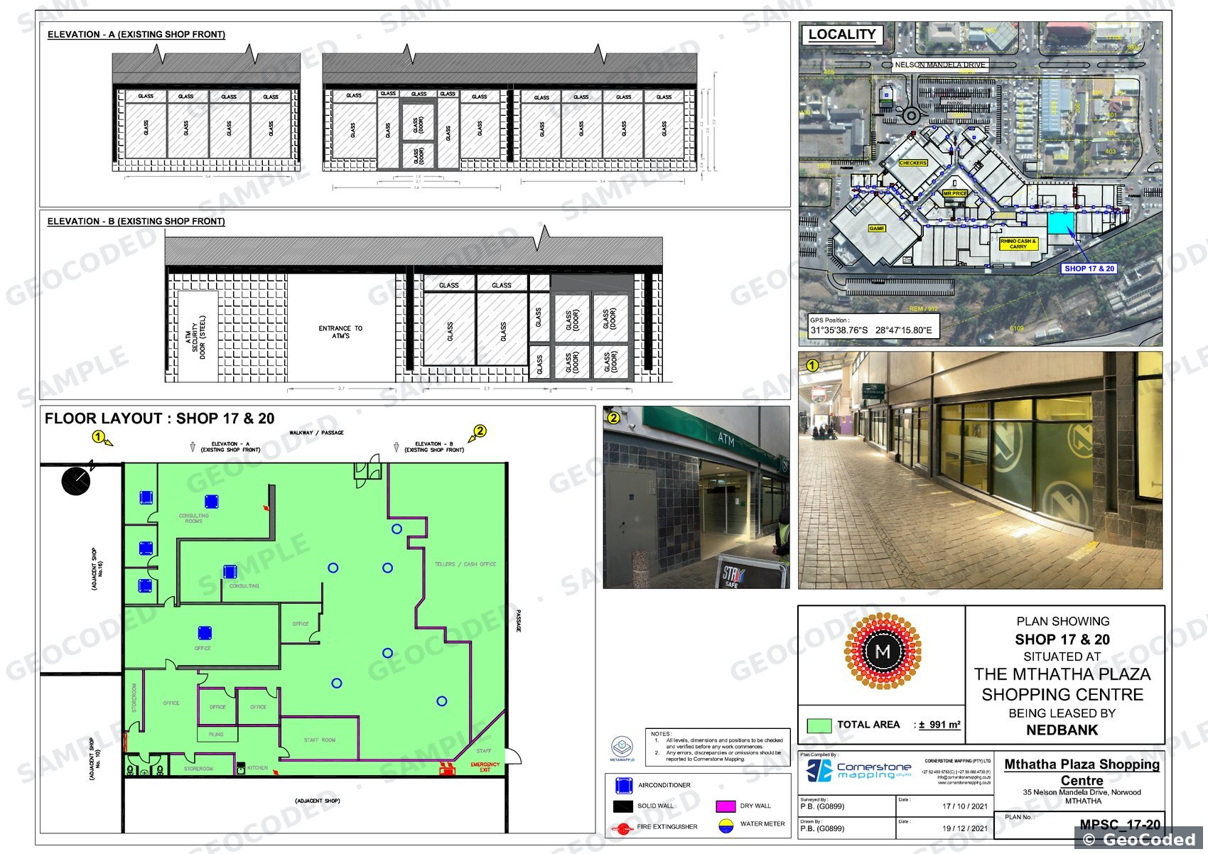 Bank tenancy layout drawing with detail views